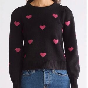 Black Knit Sweater with Pink Accents Hearts